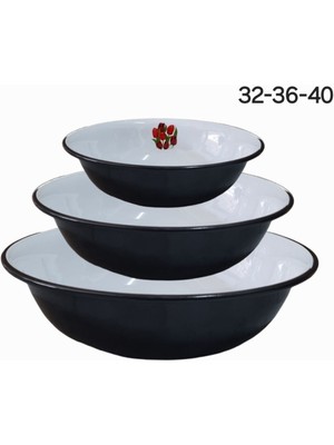 Emaye Hamur Legeni Salata Köfte Kısır Karıştırma Kabı Derin Tabak  3lü Set
