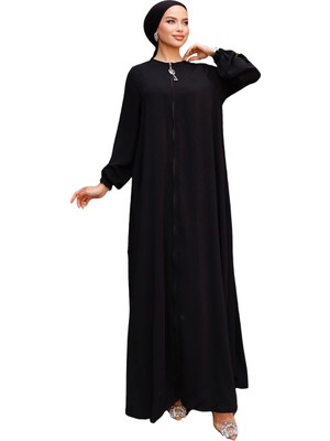 Nissra Mevlana Ferace Medine İpeği Uzun Kol Tasarım Kadın Elbise Siyah Renk