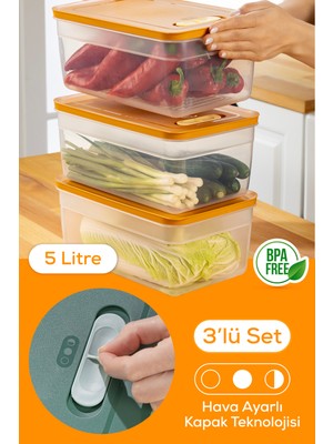 Vienev 3lü Ayarlı Sebze ve Meyve Saklama Kabı Turuncu 5 Litre