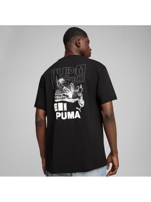 Puma Graphics Bicycle Kick Erkek Siyah Yuvarlak Yaka Tişört