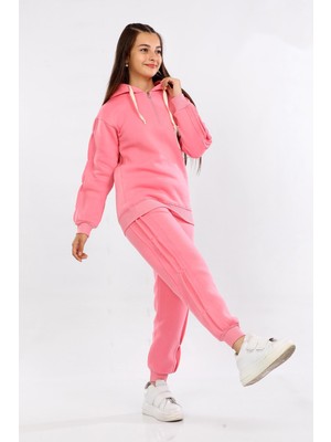 Mornio Kız Çocuk Üç Ip Şardonlu Kışlık Eşofman Takımı Pembe MRN71119