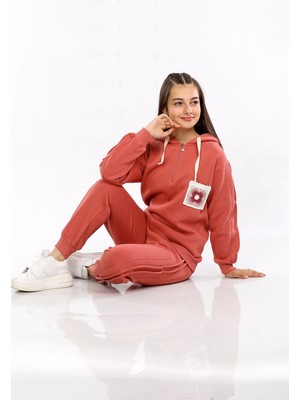 Mornio Kız Çocuk Üç Ip Şardonlu Kışlık Eşofman Takımı Gül Kurusu MRN71119