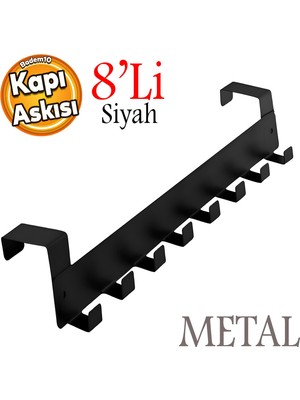 Badem10 Kapı Arkası Askılık Elbise Havlu Asma Askı Metal 8'li Tekli Oda Banyo Lavabo Kapısı Aparatı Siyah