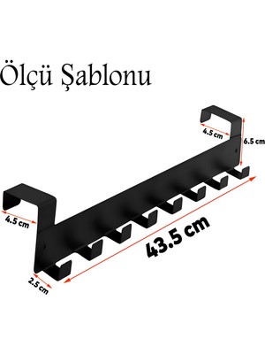 Badem10 Kapı Arkası Askılık Elbise Havlu Asma Askı Metal 8'li Tekli Oda Banyo Lavabo Kapısı Aparatı Siyah
