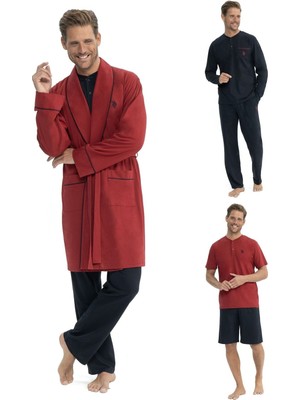 U.s Polo Assn. 12040 Erkek Çeyizlik 5'li Sabahlıklı Pijama Takım-Bordo