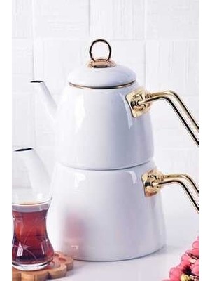 Bayev Beyaz Paçi Elite Class Emaye Çaydanlık Takımı