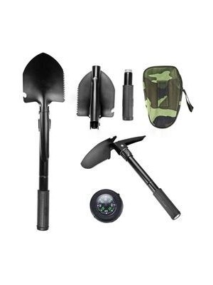 Qosrix Katlanır Portatif Kazma Kürek Seti Kamp Küreği Çantalı Pusulalı Paslanmaz Çelik Kırılmaz Yerli Üretim Bahçe Seti