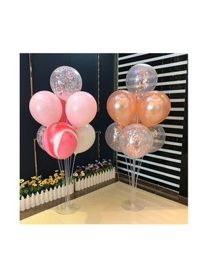 HYD 7'li Şeffaf Balon Standı Parti Süsleme Aparatı Renkli Ebatlar ile Kolay Kullanım