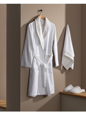 Delron Kadın %100 Pamuk Bornoz Set - Beyaz - Lüks Koleksiyon