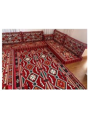 Coton Şark Köşesi Minderi 200 x 300 cm Kilim Takımı Konsept Kırmızı 13 Parça