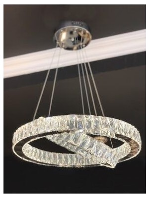 Burenze Luxury Modern Kristal Taşlı Sarkıt LED Avize Krom Kumandalı 3 Renk BURENZE841