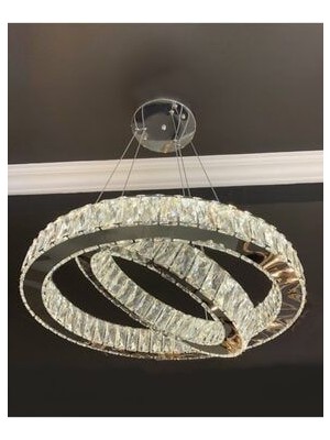 Burenze Luxury Modern Kristal Taşlı Sarkıt LED Avize Krom Kumandalı 3 Renk BURENZE841