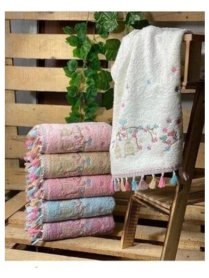 Ayhanhome Pamuklu Flora Kafes Nakışlı Püsküllü 6 Lı 30X50 cm Mutfak Havlu Seti