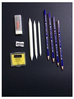 Faber-Castell Faber Castel Goldfaber 1221 Dereceli Eskiz Çizim Kalem Seti 10 Parça + Dağıtıcı + Hamur Silgi + Silgi + Açacak
