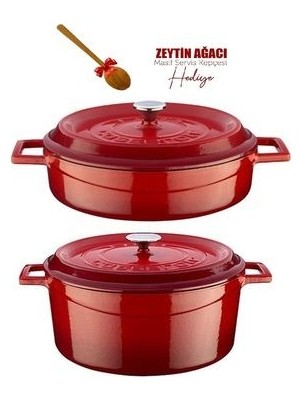 Lava Trendy Döküm 2 Li Tencere Set Kırmızı 28 cm Derin Döküm Kaplama Şık Tasarım