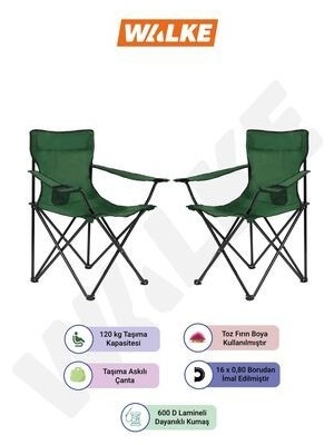 Walke 2 Li Katlanabilir Kamp Sandalyesi Piknik Sandalyesi Plaj Sandalyesi Yeşil Taşıma Çantalı