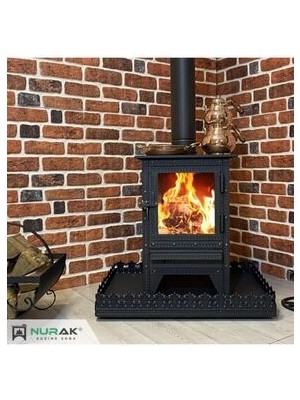 Nurak Kuzine Soba Camlı Şöminesoba Siyah Sac Malzemeden Üretilmiş Kaliteli Model