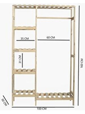Pinoxi Ahşap Açık Gardırop 30X100X160 cm