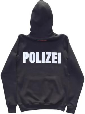 Erkek Kapüşonlu Bağcıklı Kanguru Cepli Fosforlu Yazı Baskılı Siyah Sweatshirt Esk-Plz