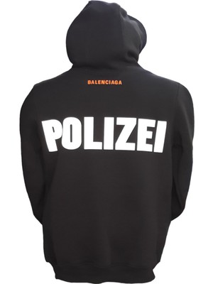 Erkek Kapüşonlu Bağcıklı Kanguru Cepli Fosforlu Yazı Baskılı Siyah Sweatshirt Esk-Plz