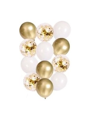 Patladı Gitti 12 Inç Beyaz Gold Konfetili Balon 10 Adet Parti Kutlamaları İçin Uygun