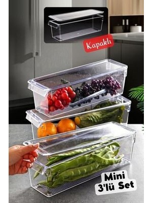 Nandy Home Mini Tall Organizer 3 Adet Şeffaf Buzdolabı ve Dolap İçi Düzenleyici Plastik Malzeme