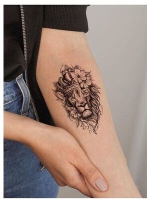 BP Tattoo Aslan ve Kral Tacı Geçici Dövme Su Transferli 11x6 cm Güç Simgesi