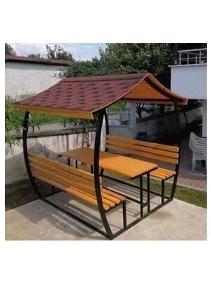 Puhu Ahşap Aksesuar Japon Çatı Model Ahşap Kamelya/çardak Piknik Masası (6 Kişilik) Jkç6-96