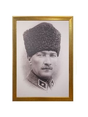 Yaldız Çerçeveli Atatürk Portresi- Altın Çerçeveli - Duvar Atatürk Tablosu 55X75CM