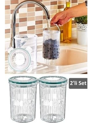 Meleni Home 2'li Set Süzgeçli Zeytinlik 1,5 Lt Hava Ve Sıvı Sızdırmaz Çok Amaçlı Saklama Kabı
