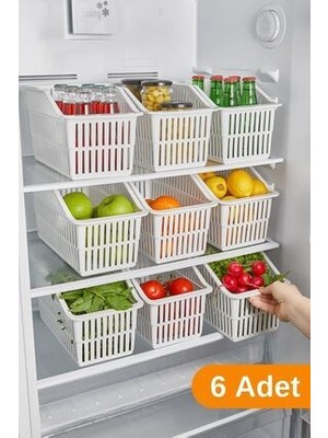Esti 6 Adet Buzdolabı / Dolap Içi İçin Plastik Organizer 16x30x16 cm Beyaz Renk ile Düzenleyici