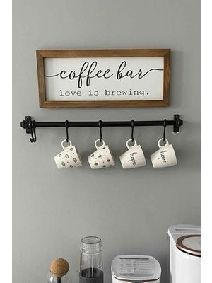 Winbox Duvara Monte Edilen 6 Kancalı Fincan ve Kaşık Askısı Siyah 50CM