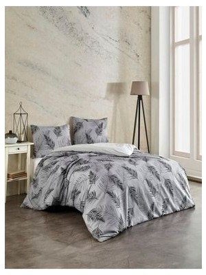Üntaşlife Çift Taraflı Gri Desenli Nevresim Seti 160 x 220 cm Tek Kişilik Yastık Kılıfı ile