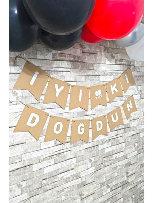 Pekshop Iyi Ki Doğdun Banner Kraft Üzeri Beyaz Yazı Retro Doğum Günü Süsleri