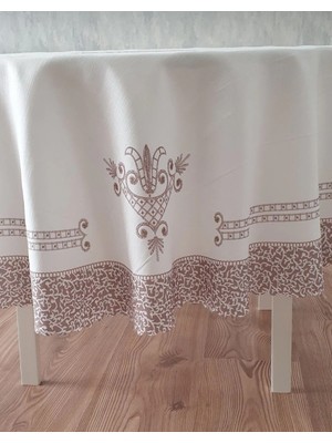 Wenessi Lale Desen Baskılı Polyester Kumaş Yuvarlak 150 Cm Masa Örtüsü