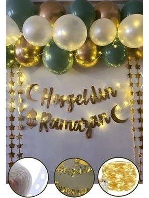 Azebu Hoşgeldin Ramazan Gold Yazı Ledli Zincir Balon Seti Ramazan Bayramı Oda Süsleme Seti