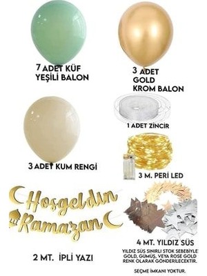 Azebu Hoşgeldin Ramazan Gold Yazı Ledli Zincir Balon Seti Ramazan Bayramı Oda Süsleme Seti