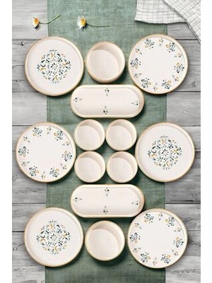 Kitchen Life 14 Parça 6 Kişilik D-Harma Stackable Lüx Kahvaltı Takımı Desenli Seramik Set