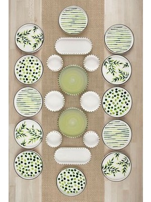 Kitchen Life 22 Parça 12 Kişilik Greentree  Stackable Kahvaltı Takımı - Lüx Kahvaltılık Sunum Seti Tabağı