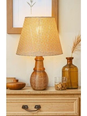 EFLIGHTDESIGN Ahşap Abajur Krem Modern Şık Yatak Odası Salon Masa Lambası