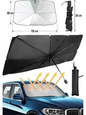 Vanckey Katlanabilir Araba Ön Cam Güneşlik 80 cm x 135 cm Universal Uyumlu Yüksek Kalite Koruma