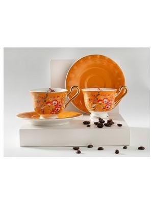 English Home Miranda New Bone China 4 Parça 2 Kişilik Kahve Fincan Takımı 90 ml Turuncu