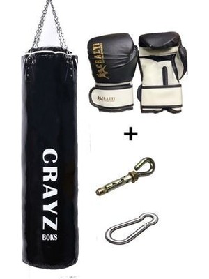 Crazy Büyük Boy Dolu Boks Kum Torbası 120cm x 35cm + Boks Eldiven Seti + Askı Aparatı