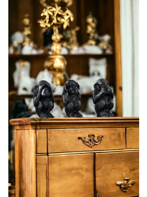 Biblo Dekoratif Heykel 3 Maymun Biblosu Gümüş Eskitme Gri Model 32