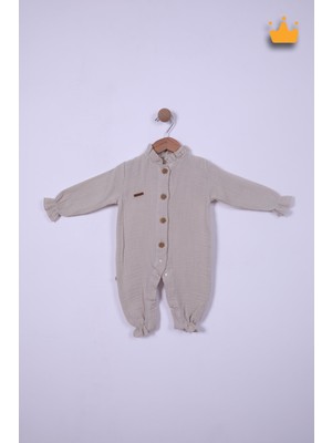 Begisa Begi %100 Pamuk Müslin Kız Bebek Fırfırlı Uzun Kollu Çıtçıtlı Tulum 22402