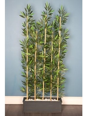 Yapay Çiçek Deposu Kumaş Yapraklı 5 Çubuklu Ahşap Saksıda Bambu Seperatör (20X70X180CM)
