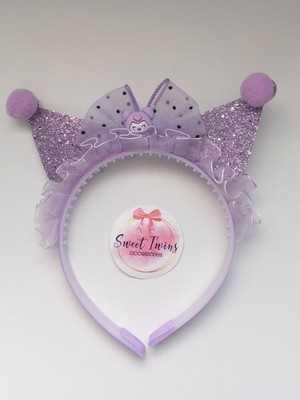 Sweet Twins Accessories Kuromi Işıltılı Tüllü Taç Fiyonklu Ponponlu Mor Çocuk Tacı