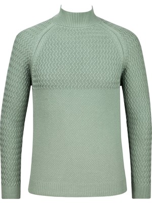 Çizgi Triko Erkek Yarım Balıkçı Yaka Triko Kazak Desenli Kol ve Bel Lastikli Çelik Örgü Regular Kalıp - 5021B