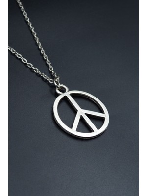 Peace Barış İşareti  Gümüş Kaplama Unisex Düz Zincir Kolye kod 754