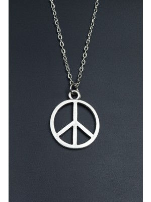 Peace Barış İşareti  Gümüş Kaplama Unisex Düz Zincir Kolye kod 754